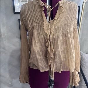 Zara Beige Ruffle Blouse XXL NWT | Smocked Romantic Boho Top